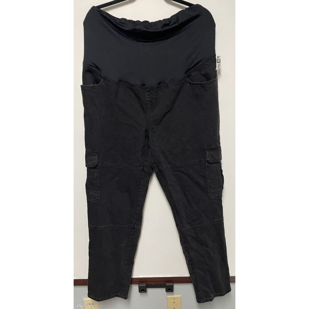 Ingrid And Isabel Black Cargo Denim Jeans Maternity Size 14 NWT Stretch Panel